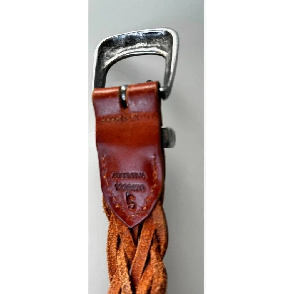 VTG Woven Brown Leather Belt M Argentina Westcore Cowgirl Bohemian Etch Silver